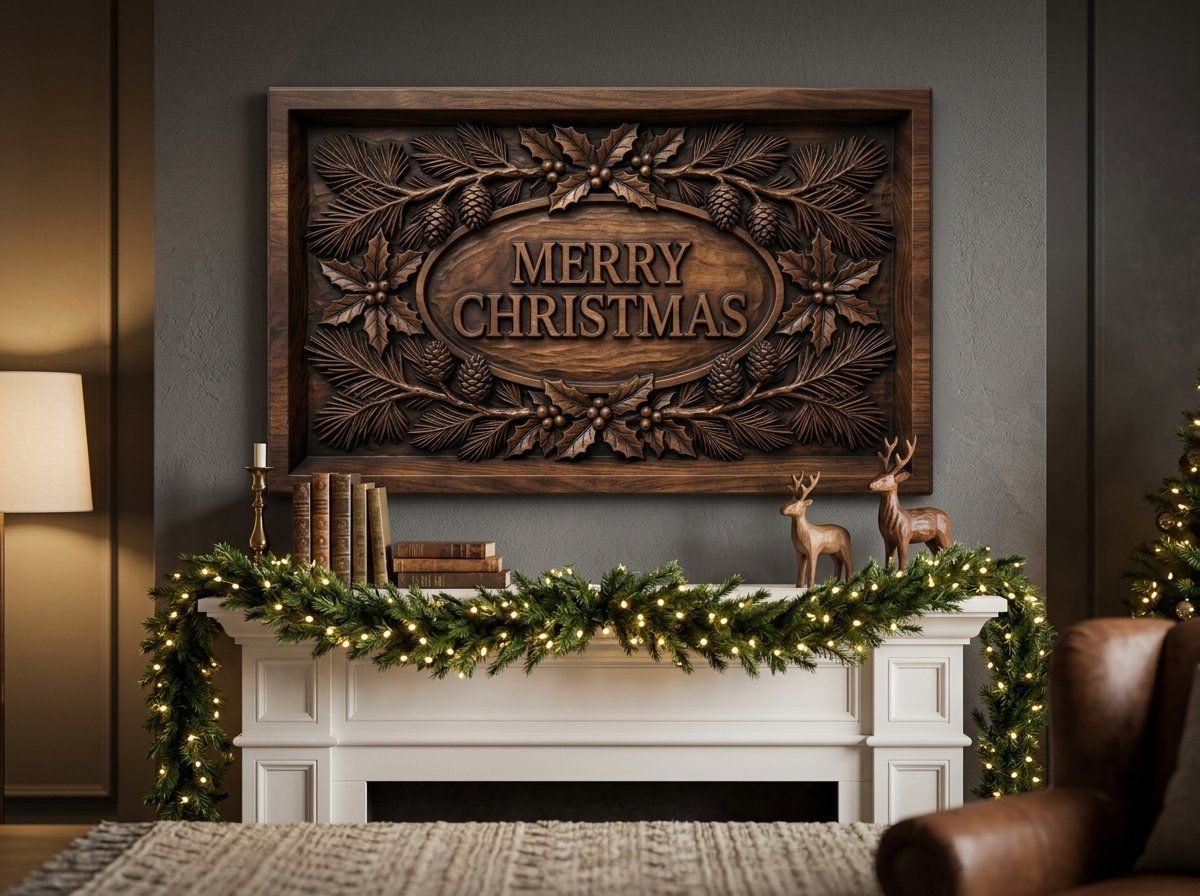 Merry Christmas Ornate Holiday Plaque CNC Relief STL bas-relief STL — view 12
