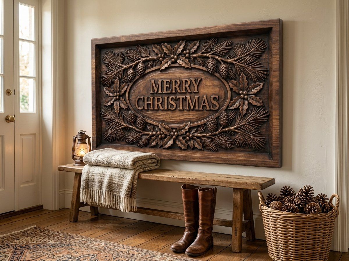 Merry Christmas Ornate Holiday Plaque CNC Relief STL bas-relief STL — view 13