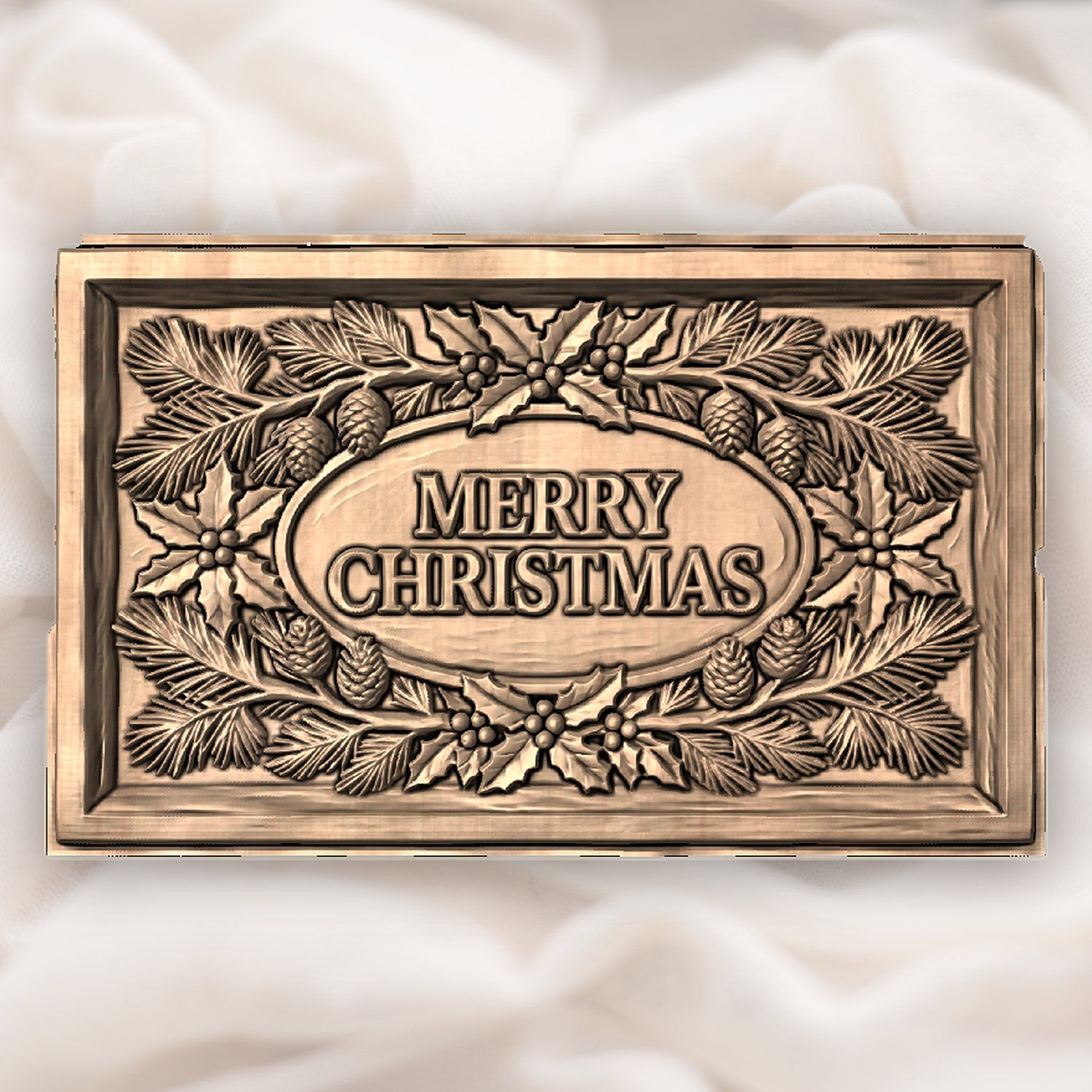 Merry Christmas Ornate Holiday Plaque CNC Relief STL bas-relief STL — view 4