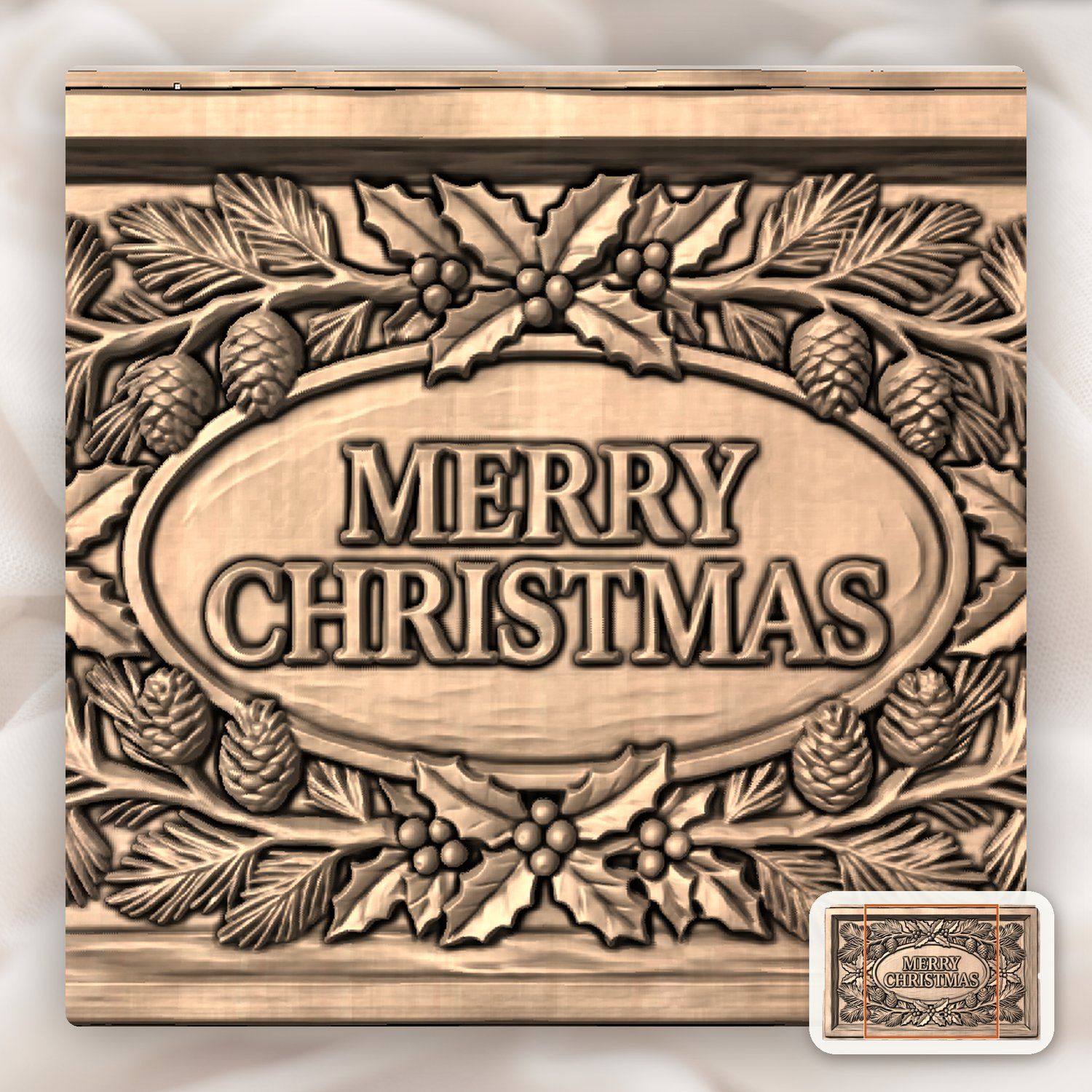 Merry Christmas Ornate Holiday Plaque CNC Relief STL bas-relief STL — view 6