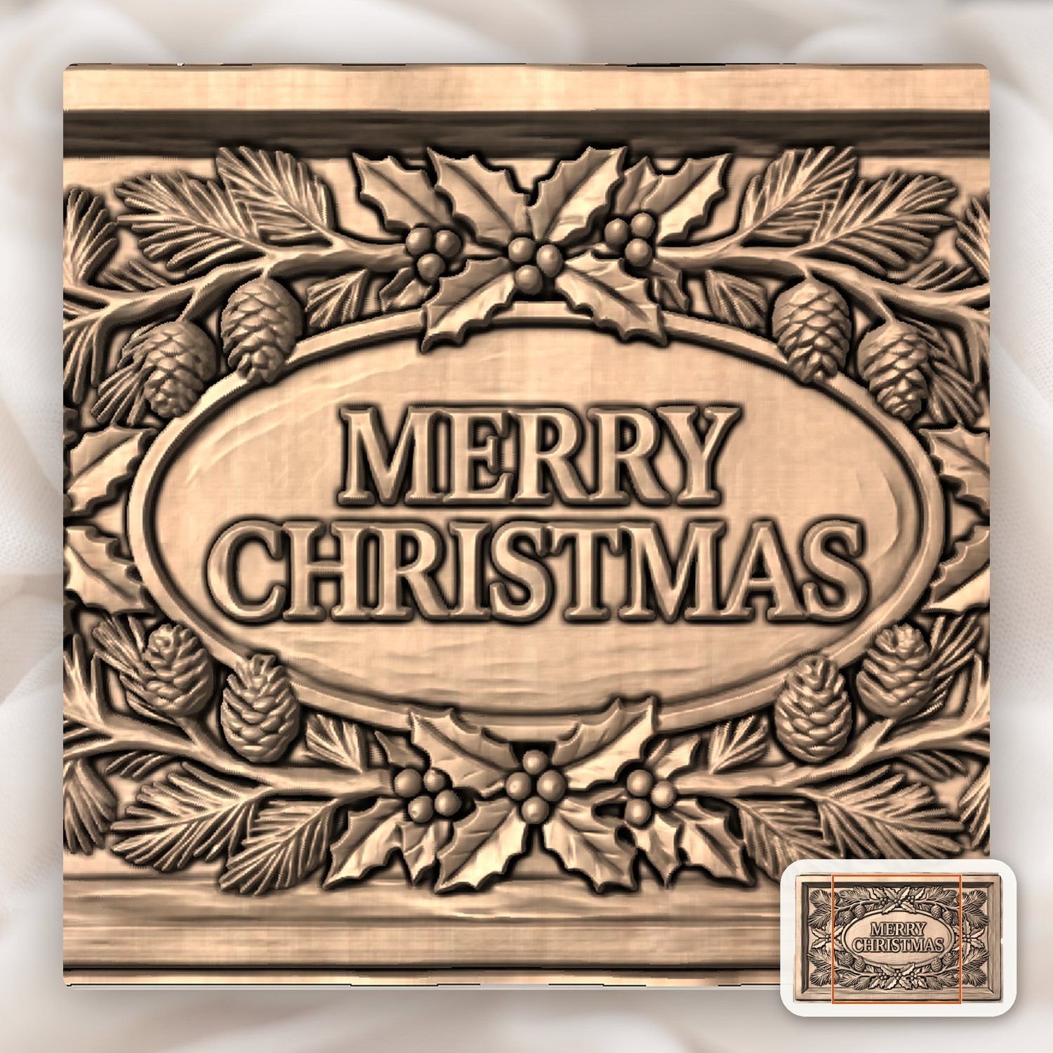 Merry Christmas Ornate Holiday Plaque CNC Relief STL bas-relief STL — view 7