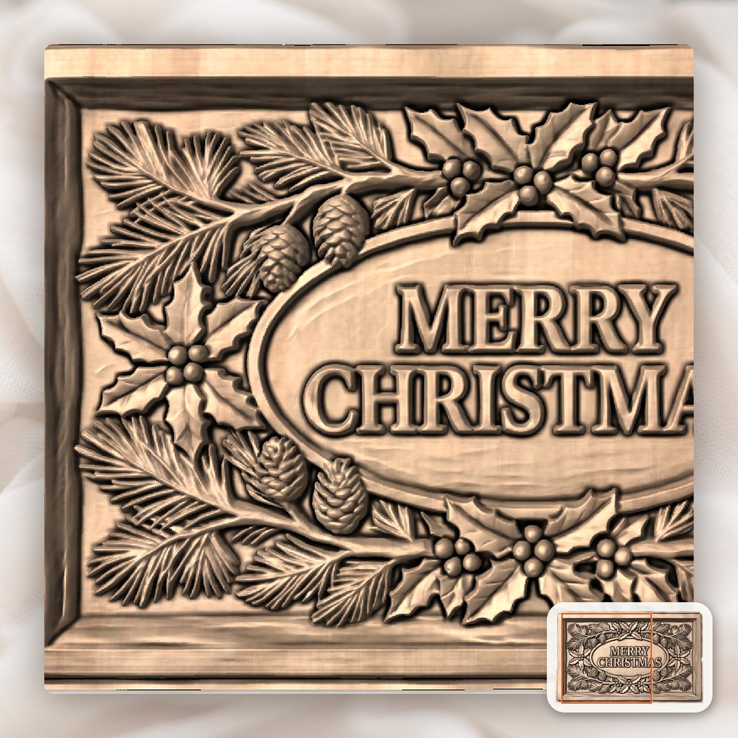 Merry Christmas Ornate Holiday Plaque CNC Relief STL bas-relief STL — view 9