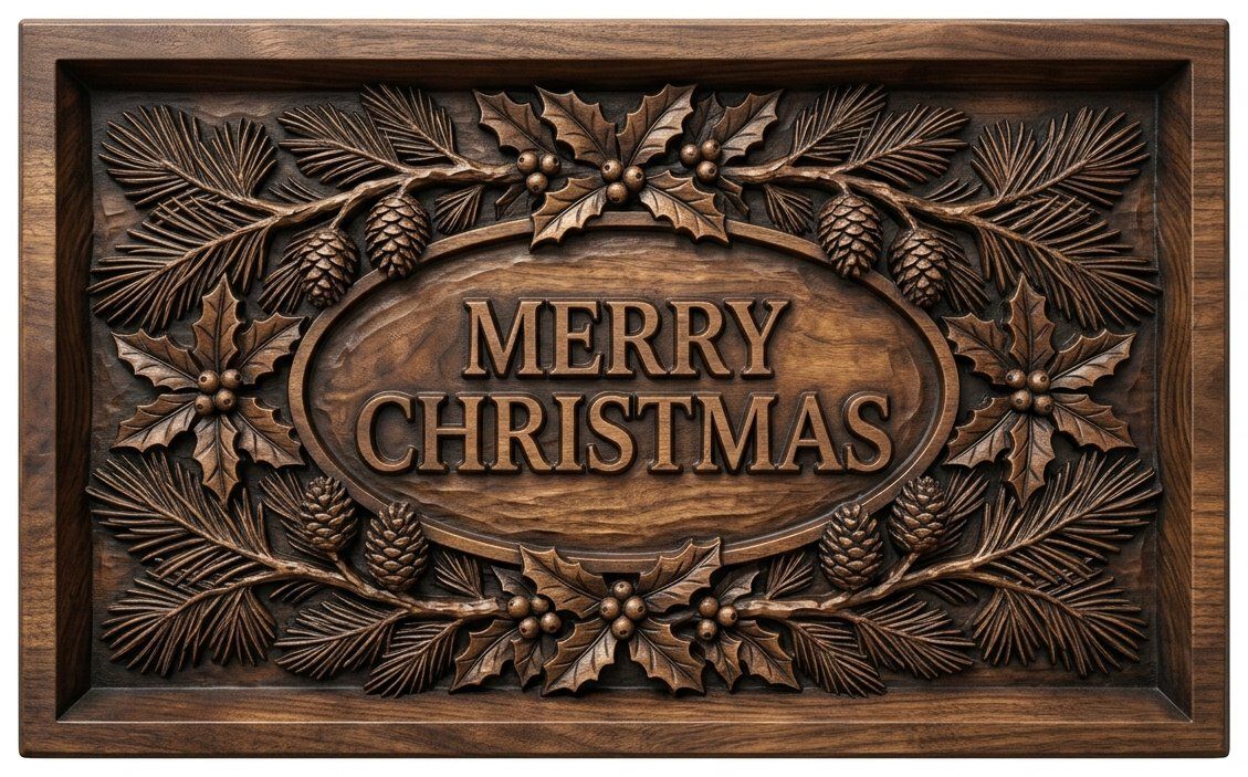 Merry Christmas Ornate Holiday Plaque CNC Relief STL bas-relief STL — view 11