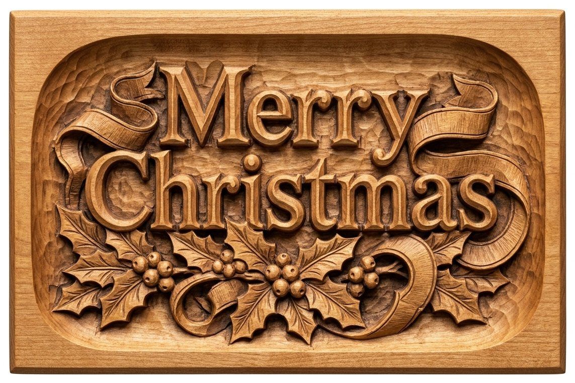 Merry Christmas Ornate Holiday Plaque CNC Relief STL bas-relief STL — view 12