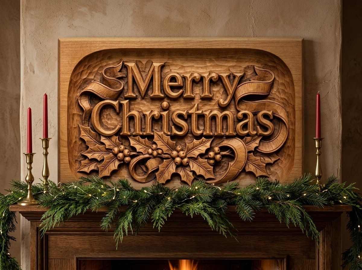 Merry Christmas Ornate Holiday Plaque CNC Relief STL bas-relief STL — view 13
