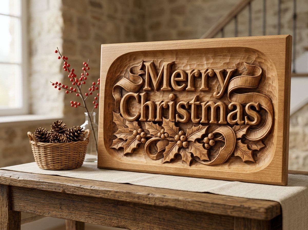 Merry Christmas Ornate Holiday Plaque CNC Relief STL bas-relief STL — view 14
