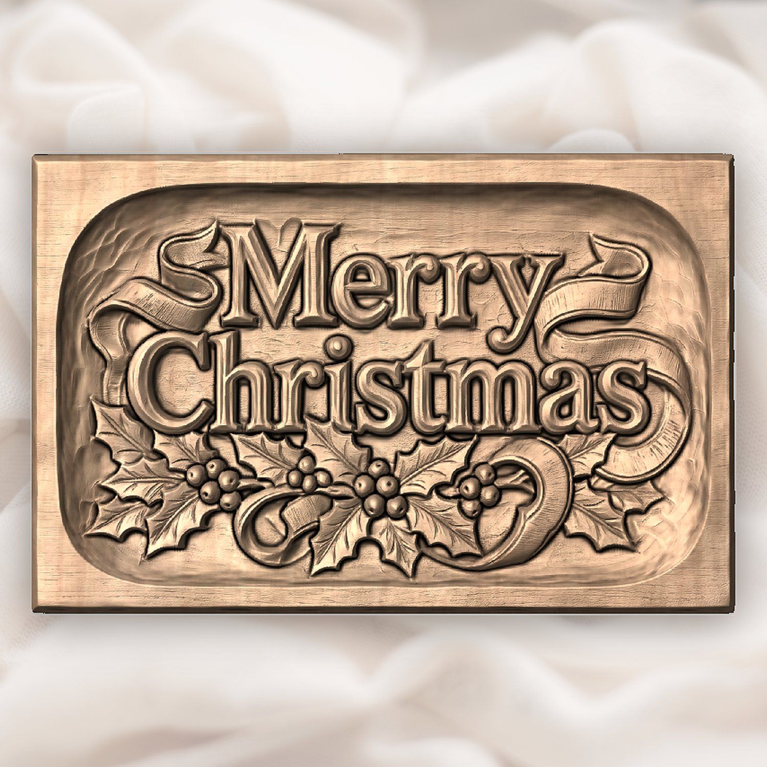 Merry Christmas Ornate Holiday Plaque CNC Relief STL bas-relief STL — view 4