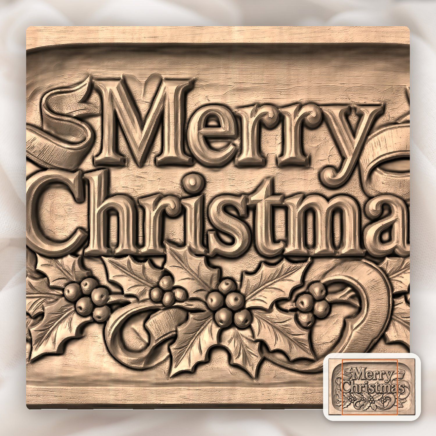 Merry Christmas Ornate Holiday Plaque CNC Relief STL bas-relief STL — view 6