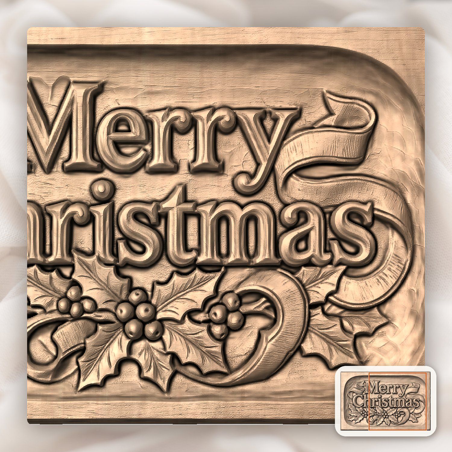 Merry Christmas Ornate Holiday Plaque CNC Relief STL bas-relief STL — view 7