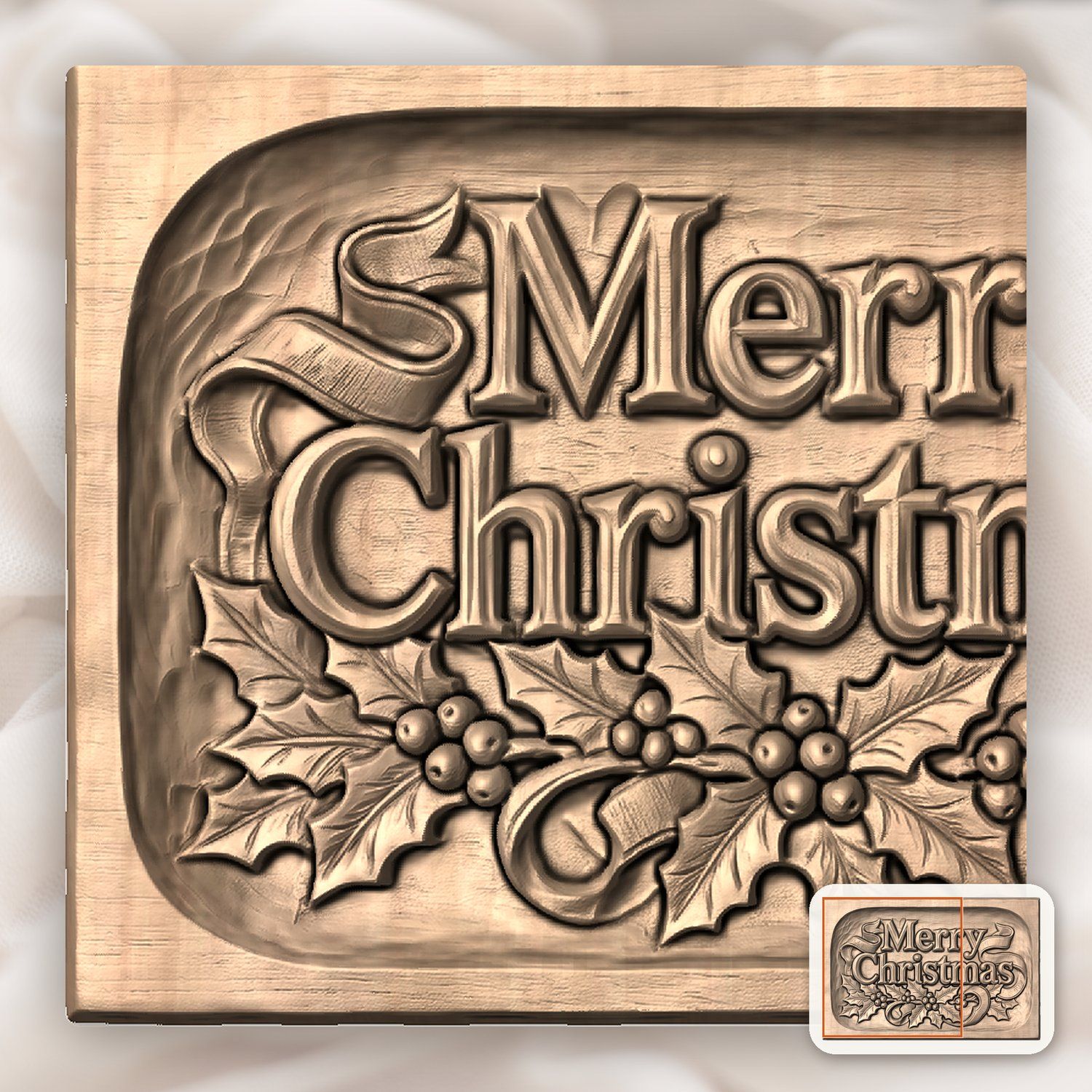 Merry Christmas Ornate Holiday Plaque CNC Relief STL bas-relief STL — view 8