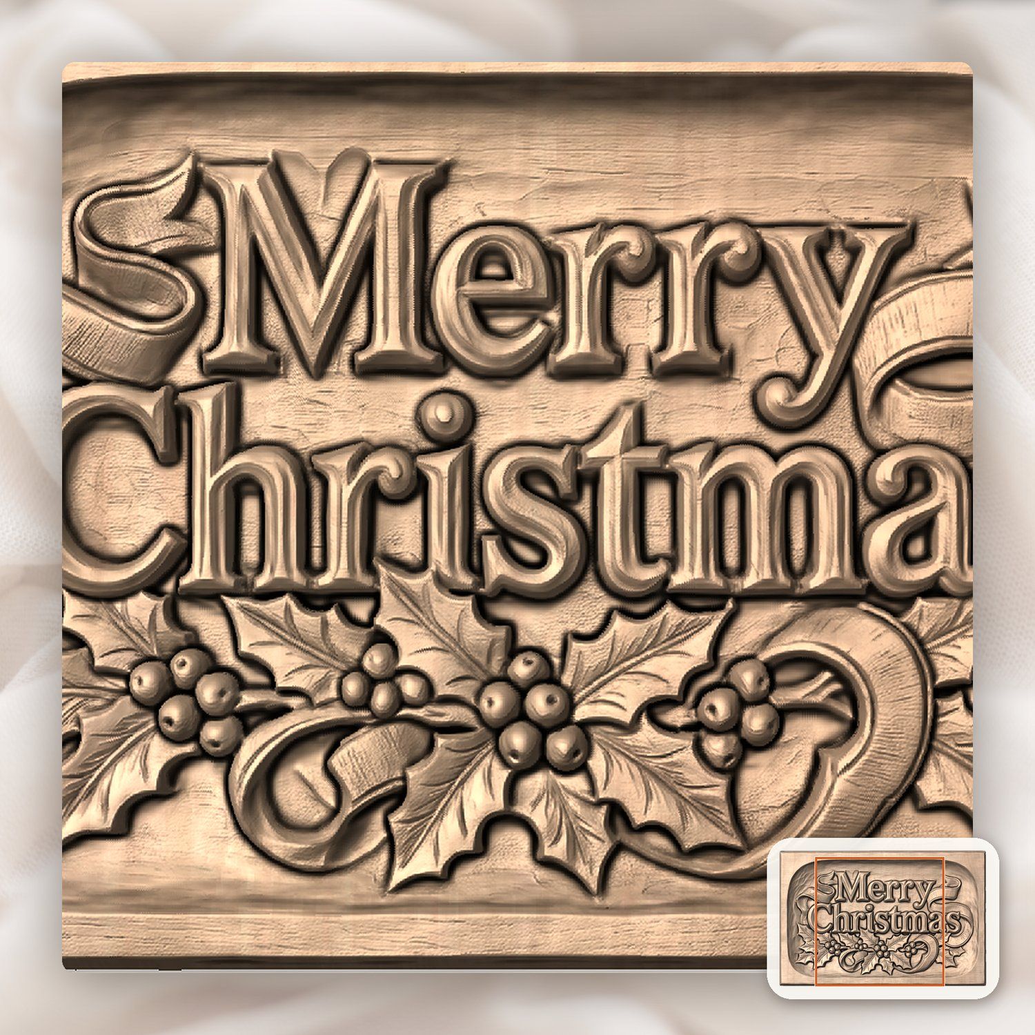 Merry Christmas Ornate Holiday Plaque CNC Relief STL bas-relief STL — view 9