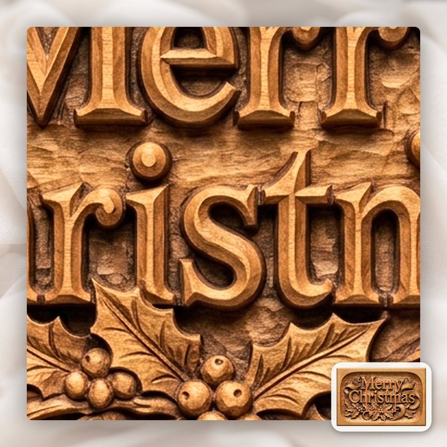 Merry Christmas Ornate Holiday Plaque CNC Relief STL bas-relief STL — view 10
