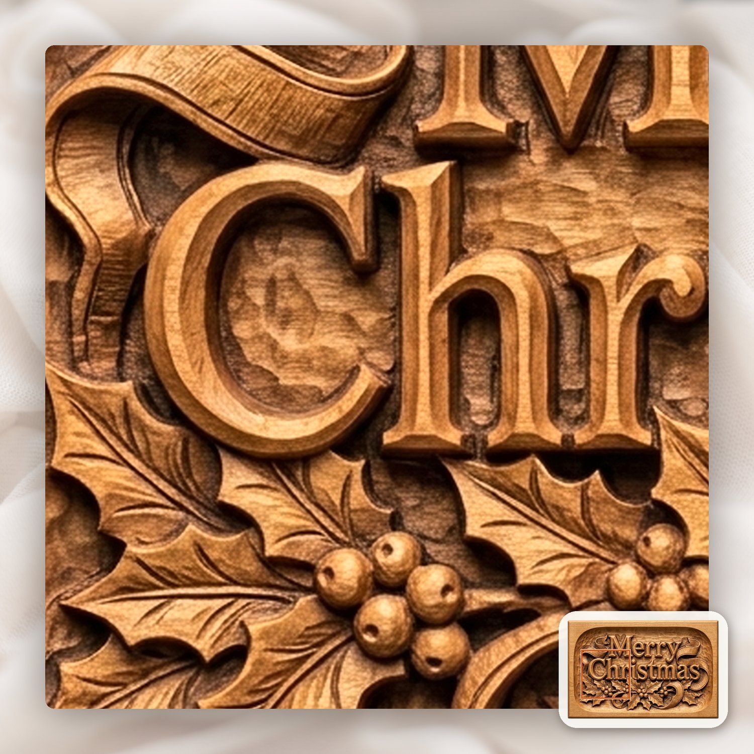 Merry Christmas Ornate Holiday Plaque CNC Relief STL bas-relief STL — view 11
