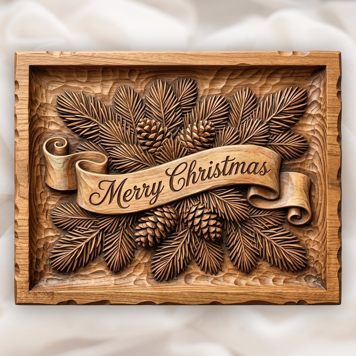 Merry Christmas Pine Cone CNC Relief STL bas-relief STL design