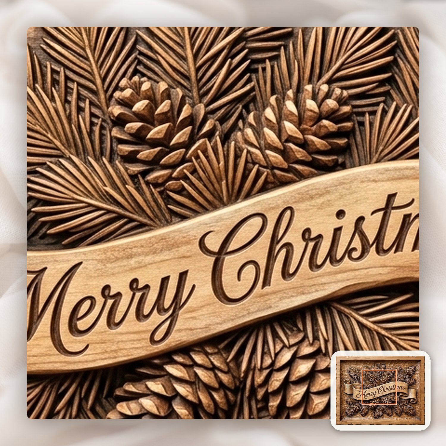 Merry Christmas Pine Cone CNC Relief STL bas-relief STL — view 11