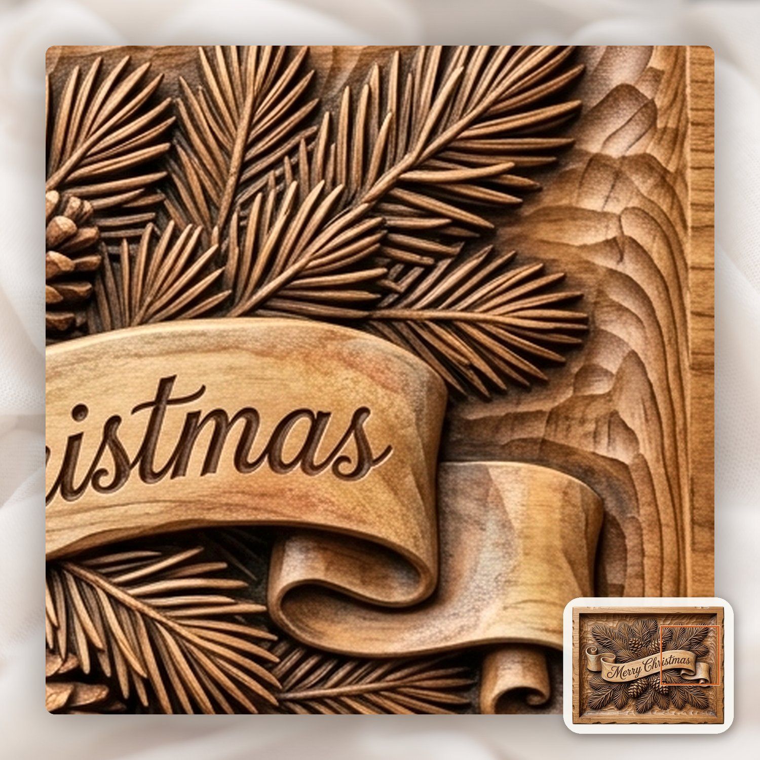 Merry Christmas Pine Cone CNC Relief STL bas-relief STL — view 12