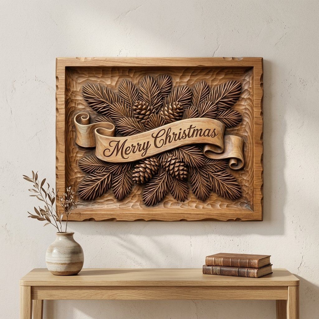 Merry Christmas Pine Cone CNC Relief STL bas-relief STL — view 13