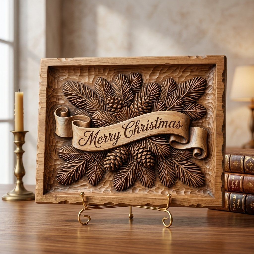 Merry Christmas Pine Cone CNC Relief STL bas-relief STL — view 3
