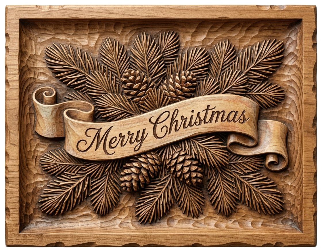 Merry Christmas Pine Cone CNC Relief STL bas-relief STL — view 14