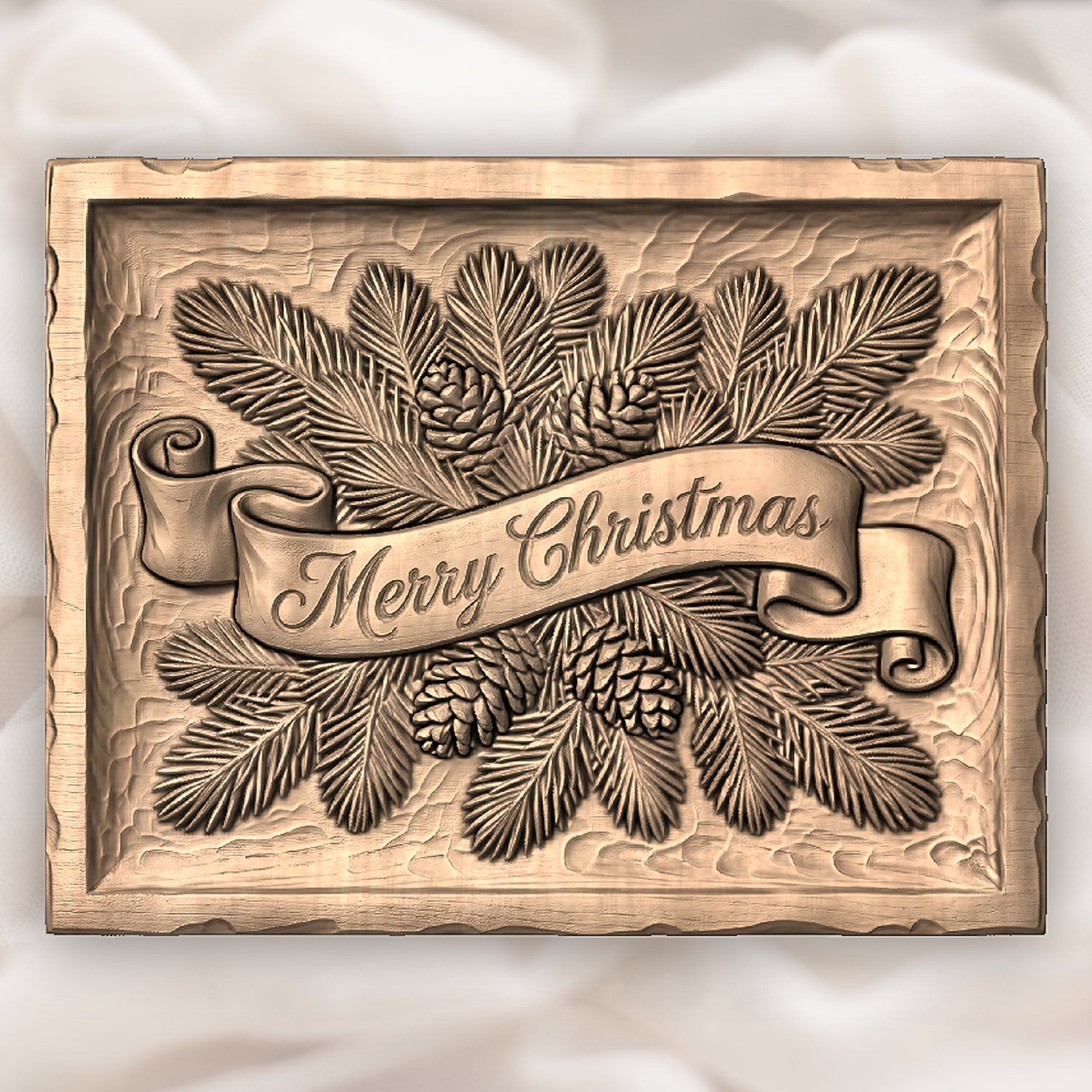 Merry Christmas Pine Cone CNC Relief STL bas-relief STL — view 4