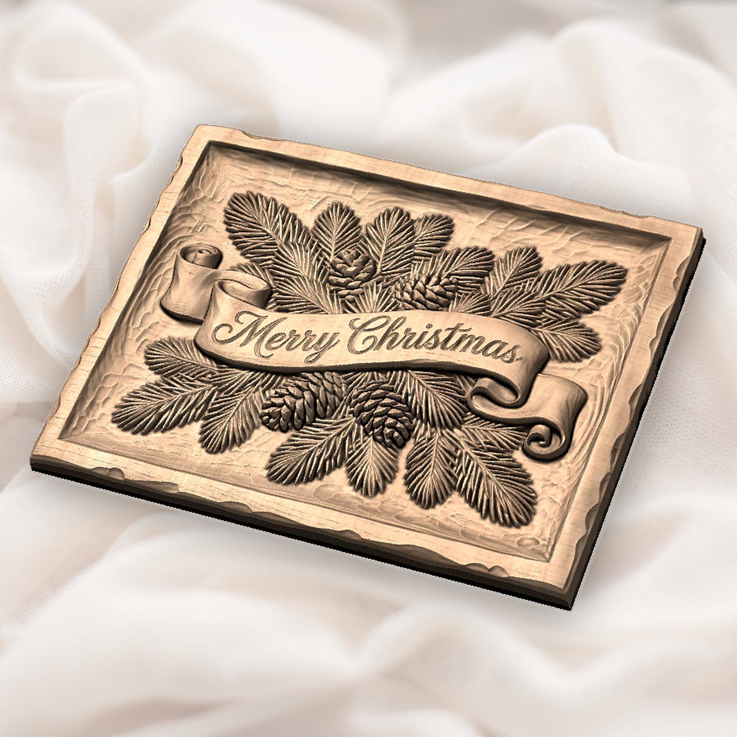 Merry Christmas Pine Cone CNC Relief STL bas-relief STL — view 5