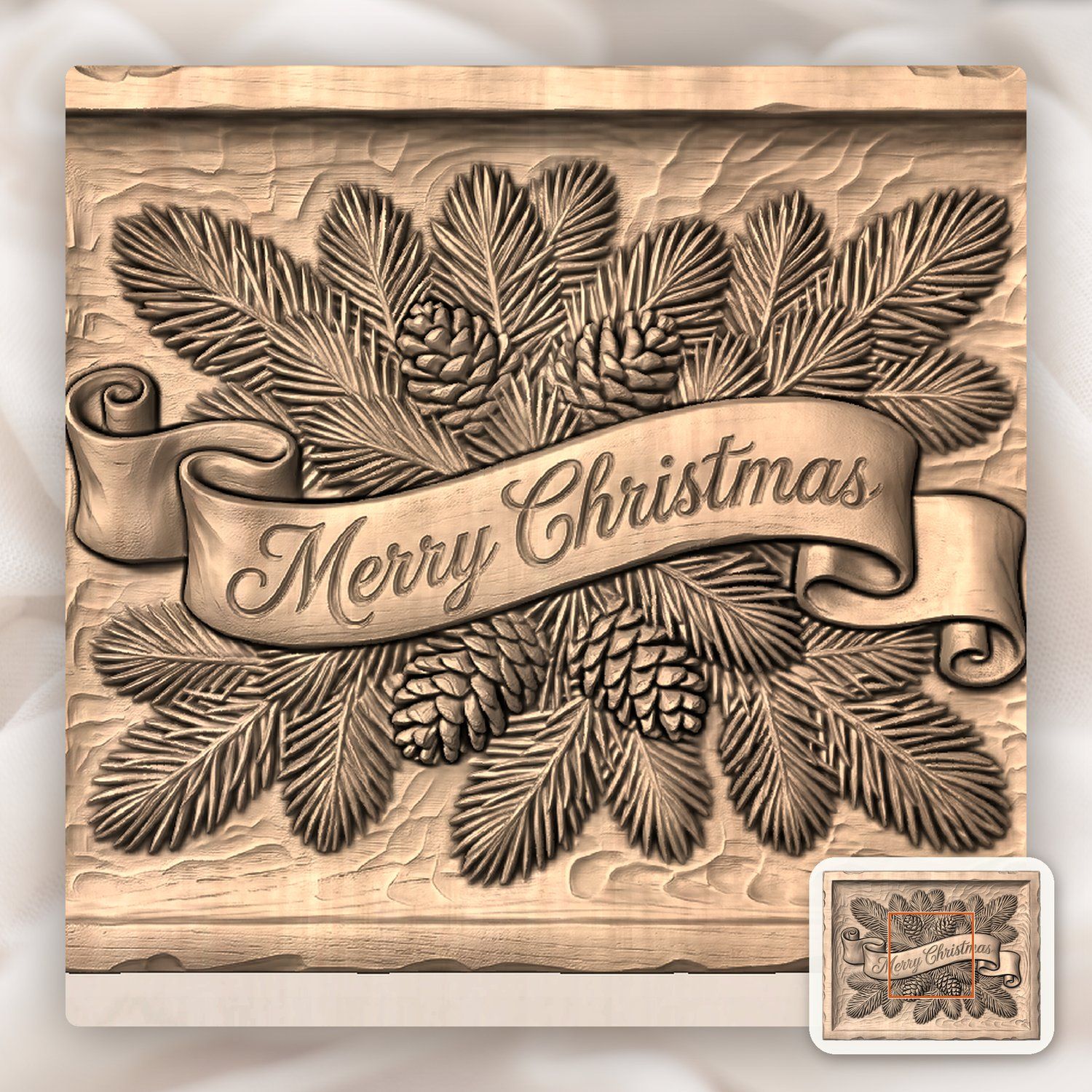 Merry Christmas Pine Cone CNC Relief STL bas-relief STL — view 6