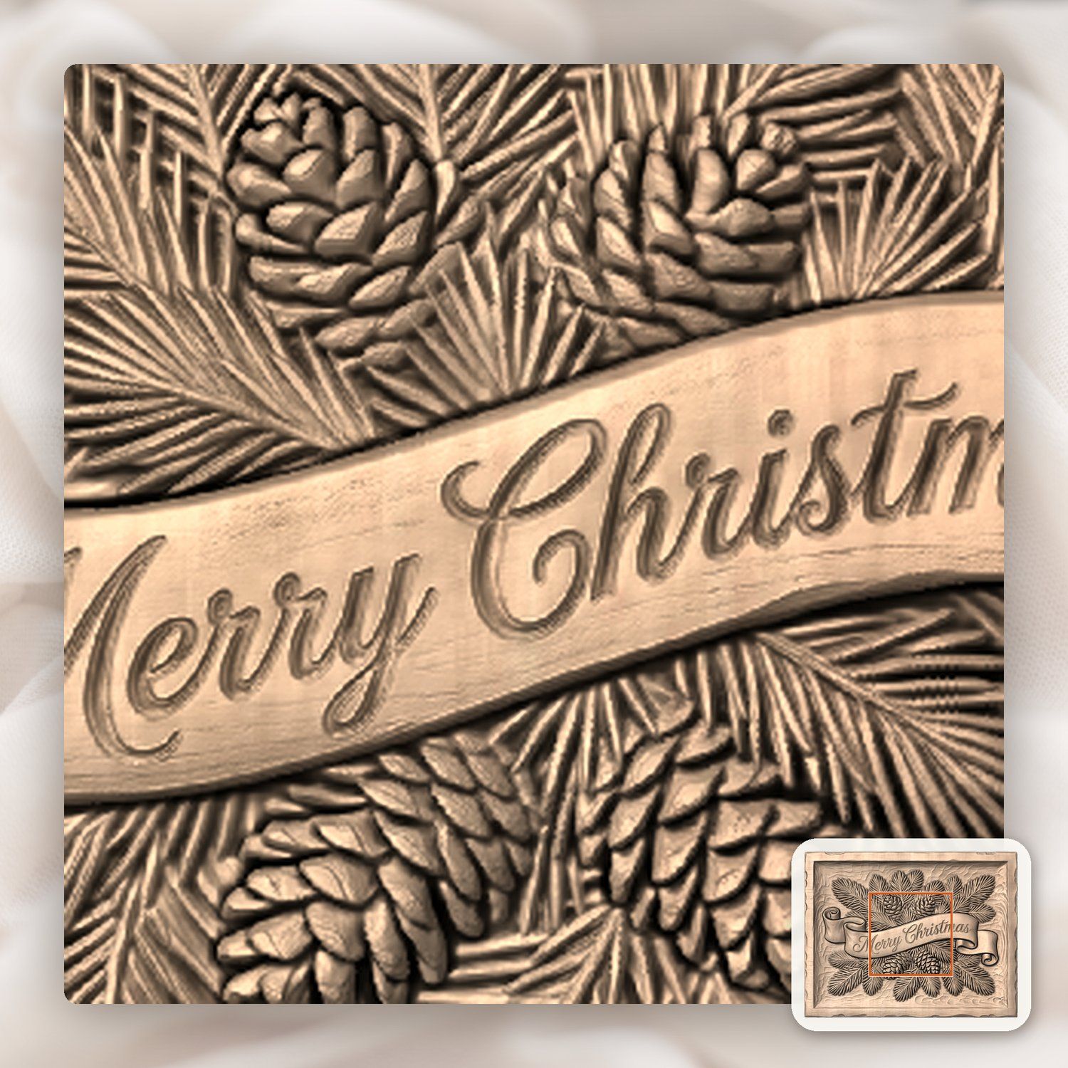 Merry Christmas Pine Cone CNC Relief STL bas-relief STL — view 7
