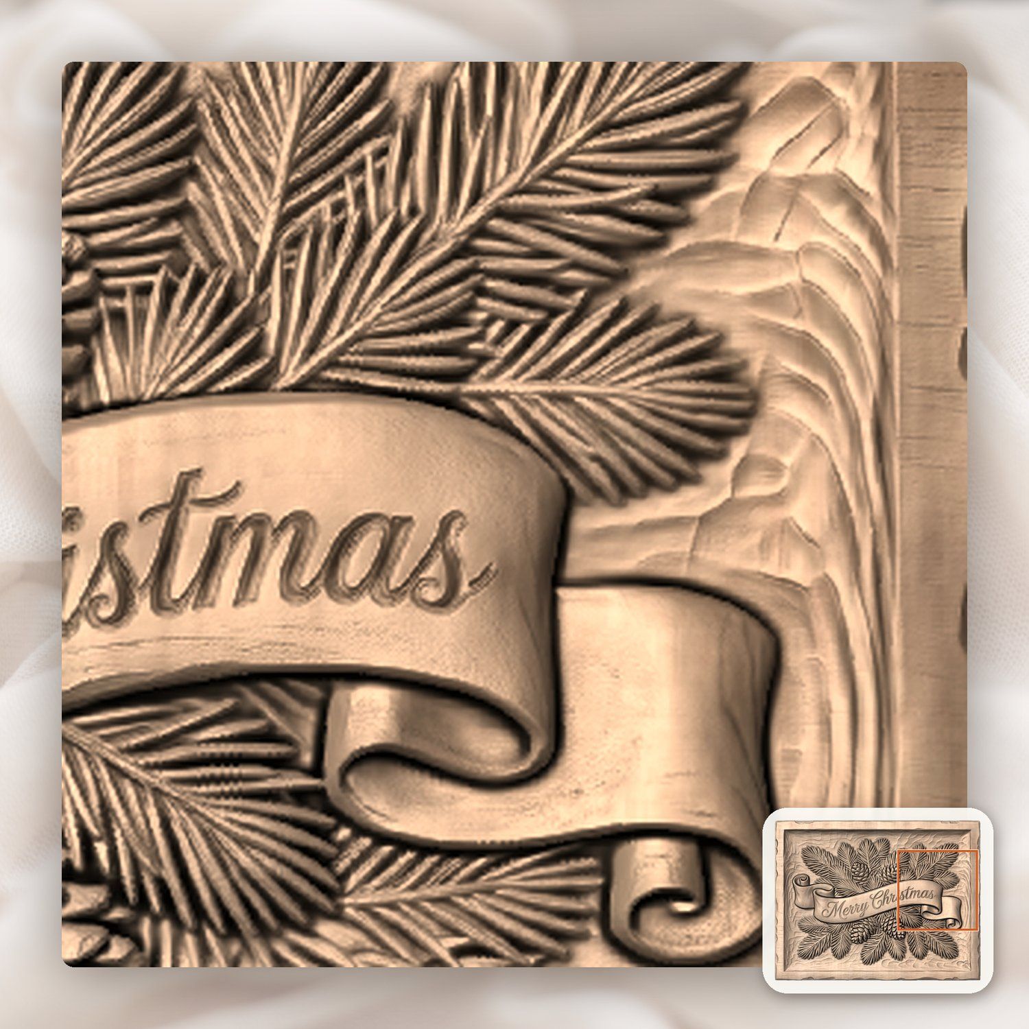 Merry Christmas Pine Cone CNC Relief STL bas-relief STL — view 8