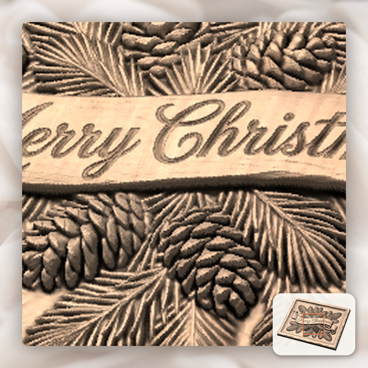 Merry Christmas Pine Cone CNC Relief STL bas-relief STL — view 9