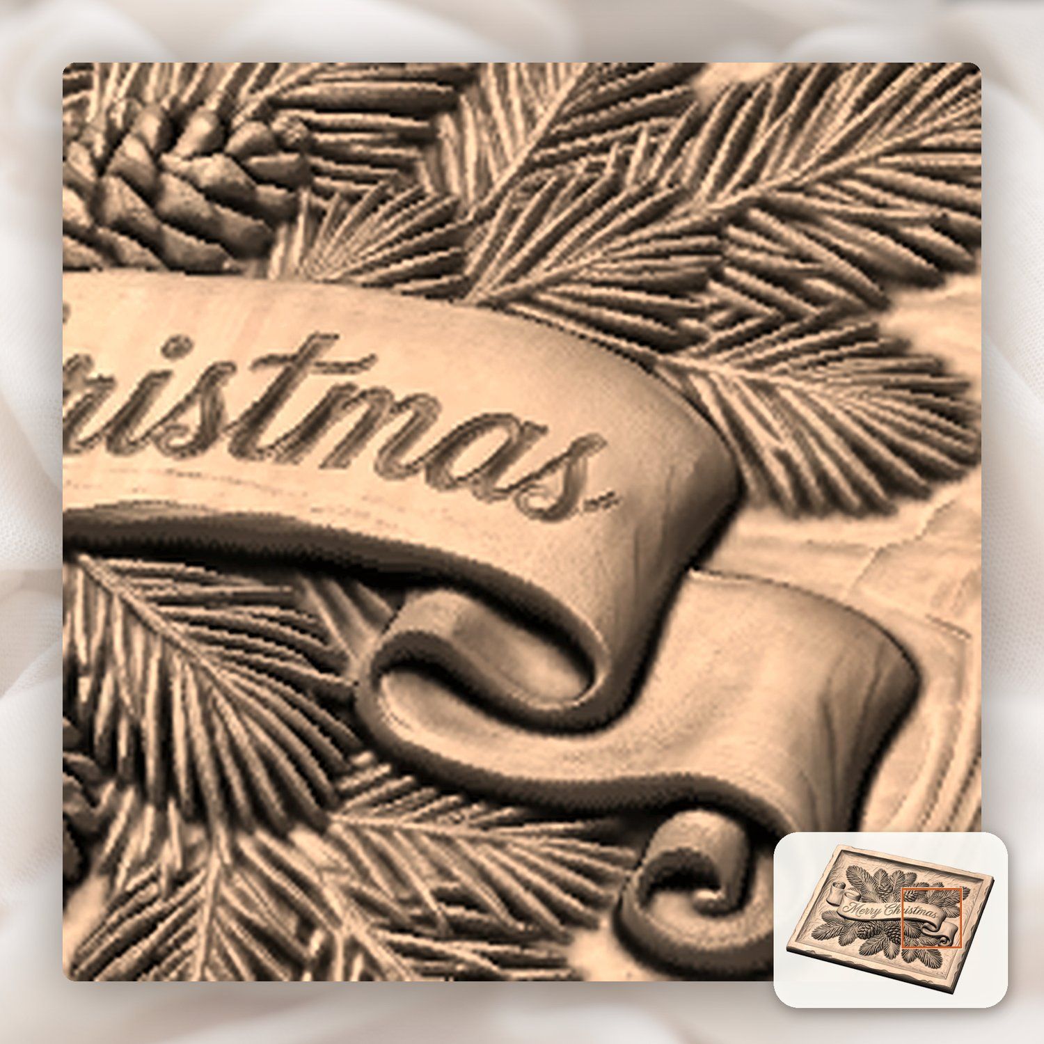 Merry Christmas Pine Cone CNC Relief STL bas-relief STL — view 10