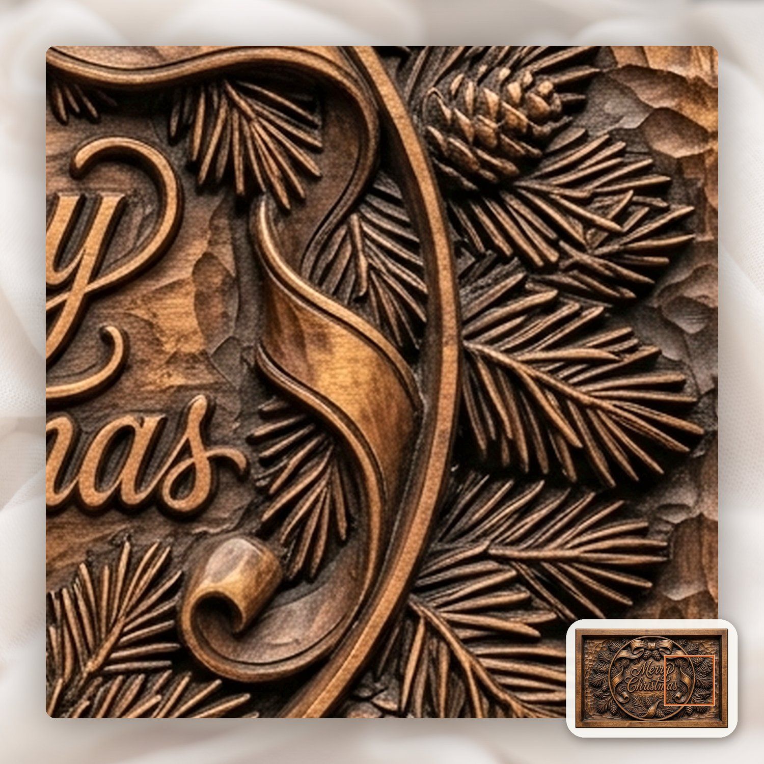 Merry Christmas Pinecone CNC Relief STL bas-relief STL — view 12