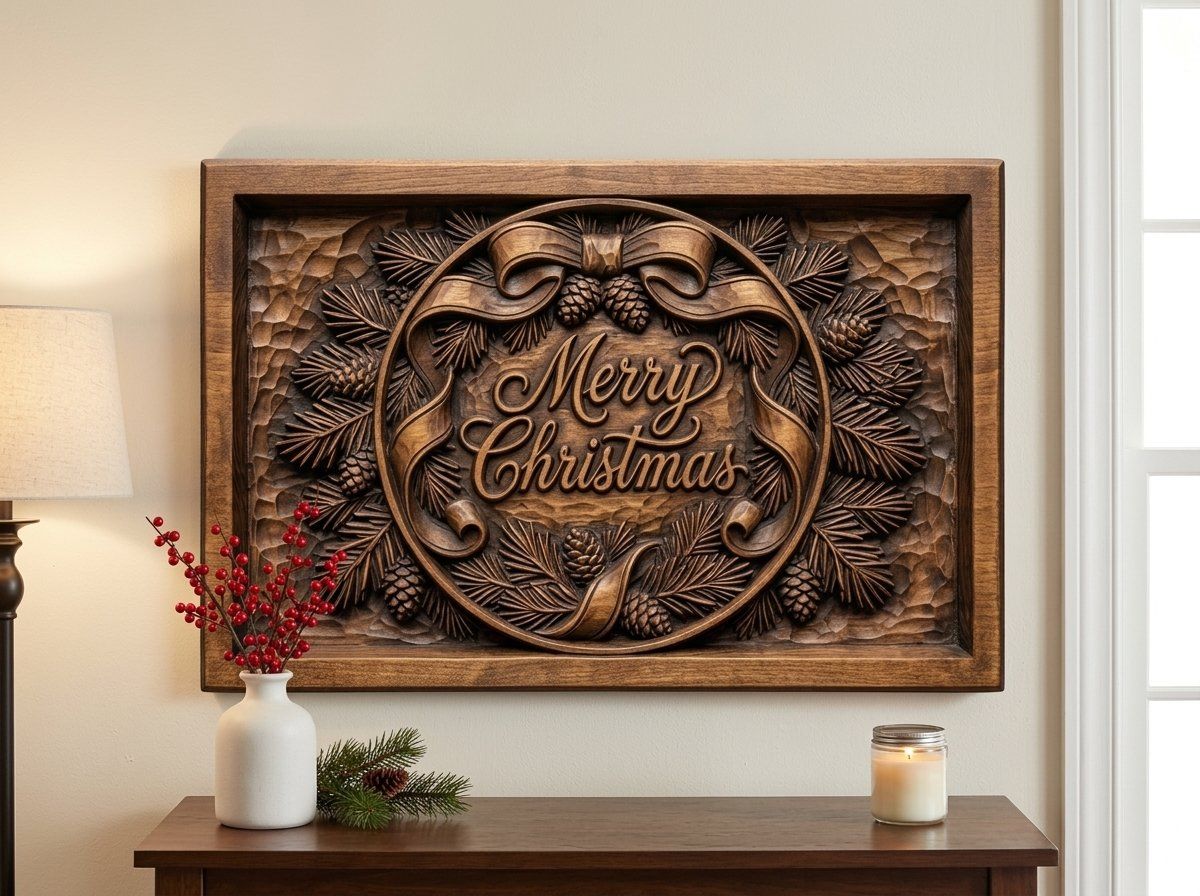 Merry Christmas Pinecone CNC Relief STL bas-relief STL — view 13