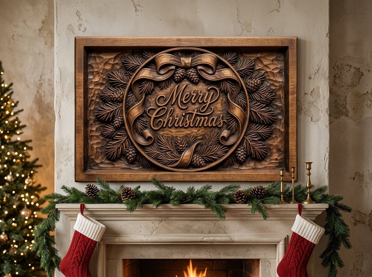 Merry Christmas Pinecone CNC Relief STL bas-relief STL — view 14