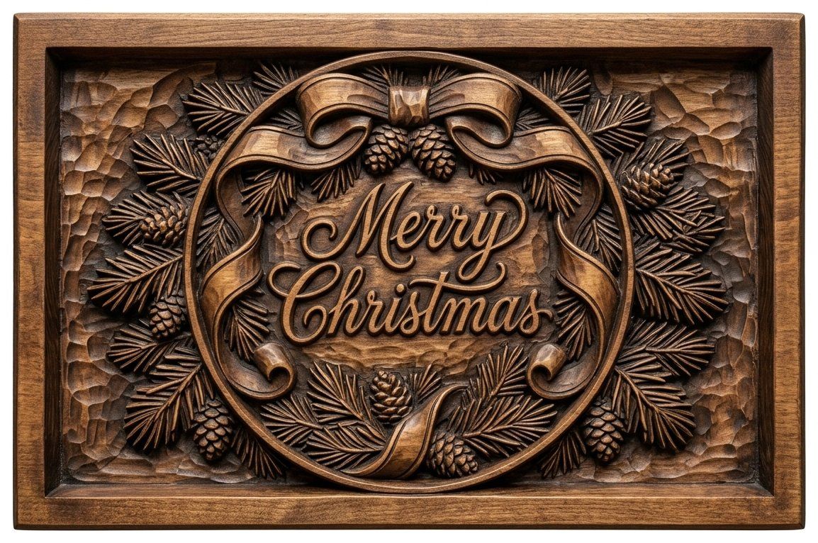 Merry Christmas Pinecone CNC Relief STL bas-relief STL — view 4