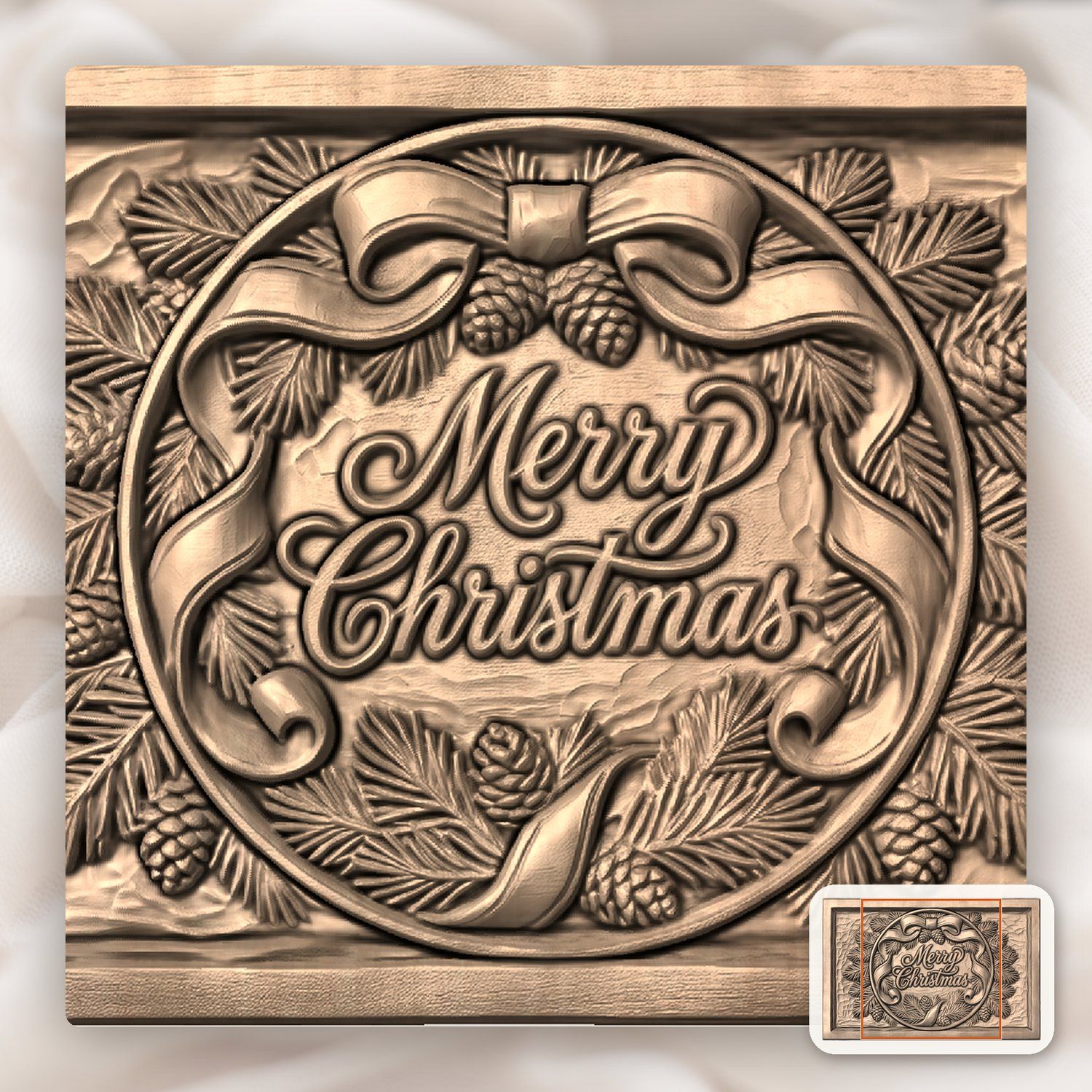 Merry Christmas Pinecone CNC Relief STL bas-relief STL — view 7
