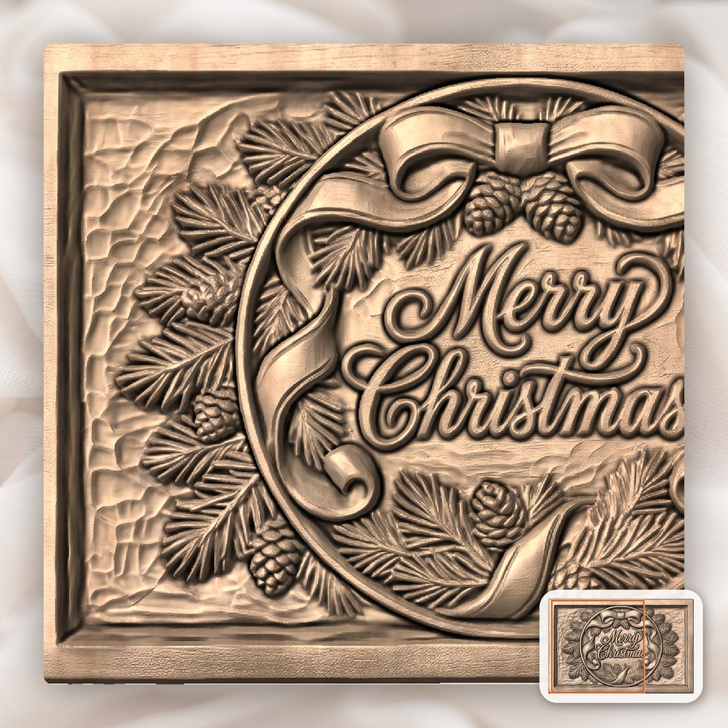 Merry Christmas Pinecone CNC Relief STL bas-relief STL — view 8