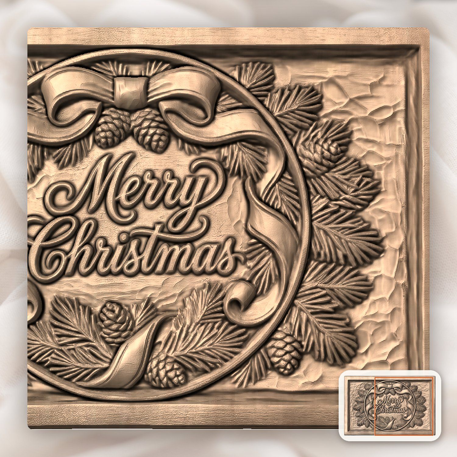 Merry Christmas Pinecone CNC Relief STL bas-relief STL — view 9