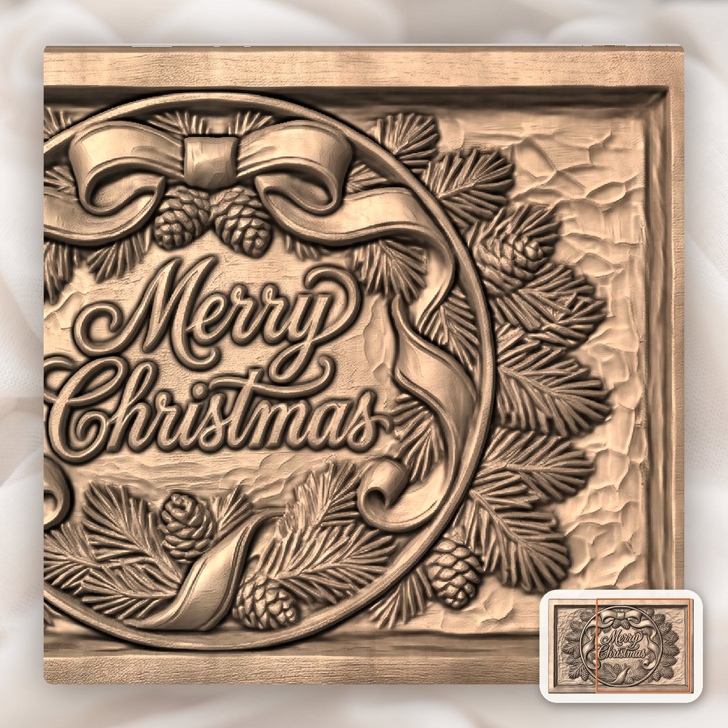 Merry Christmas Pinecone CNC Relief STL bas-relief STL — view 10