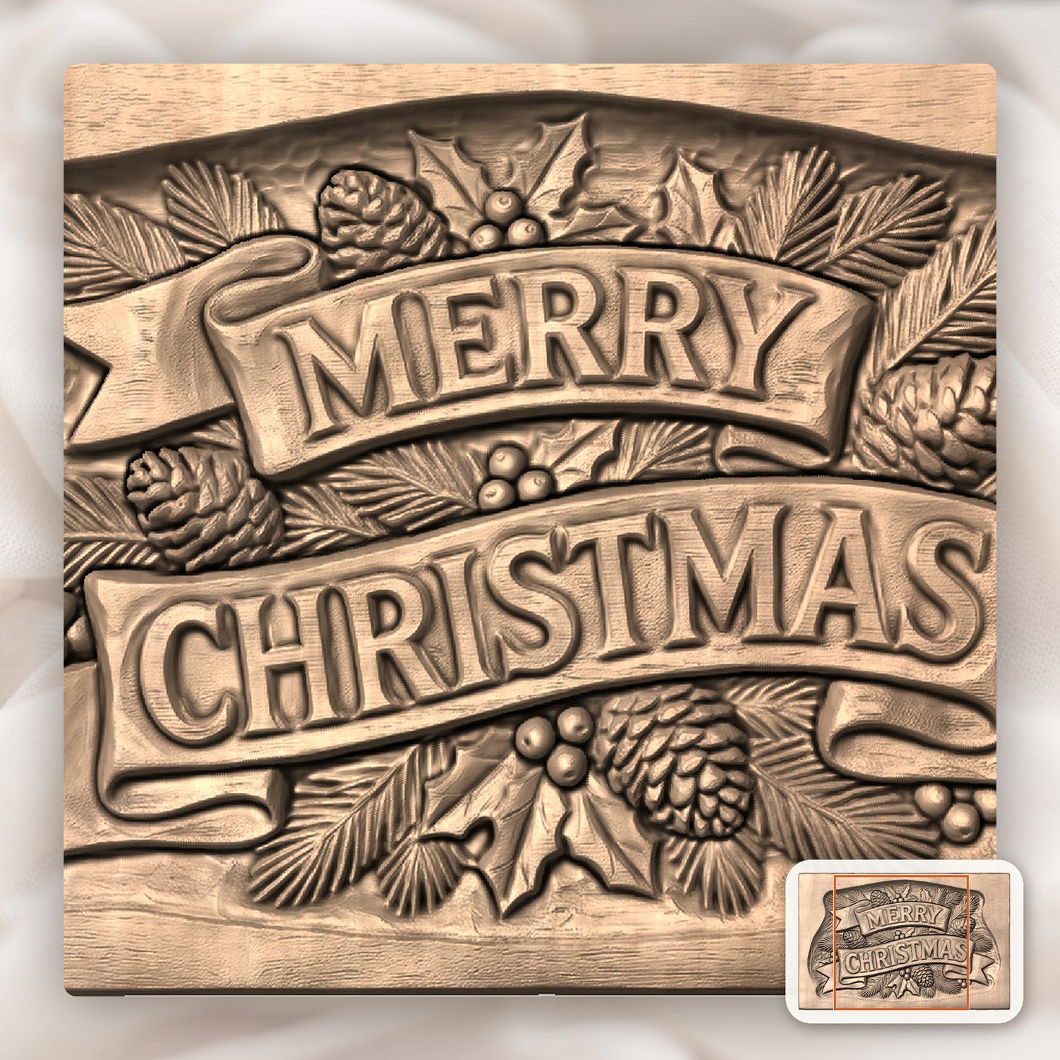 Merry Christmas Plaque CNC Relief STL bas-relief STL — view 6