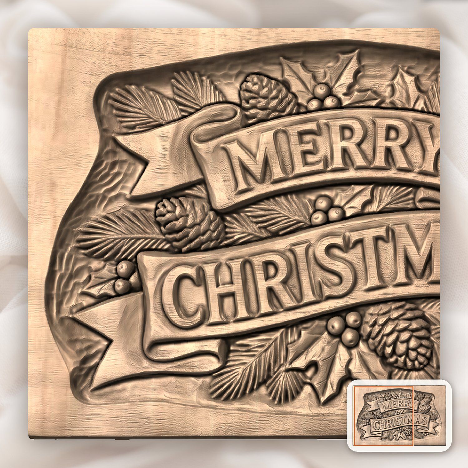 Merry Christmas Plaque CNC Relief STL bas-relief STL — view 7