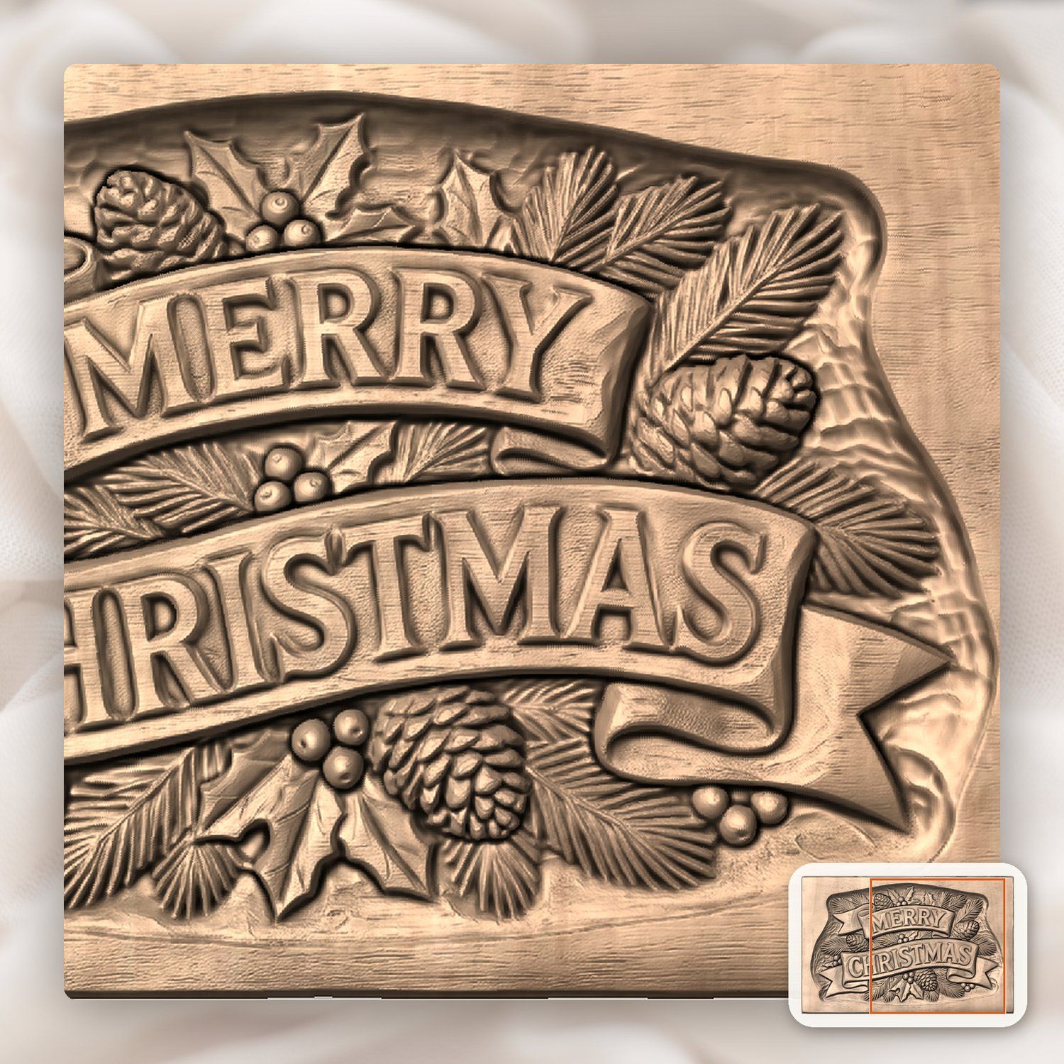 Merry Christmas Plaque CNC Relief STL bas-relief STL — view 8