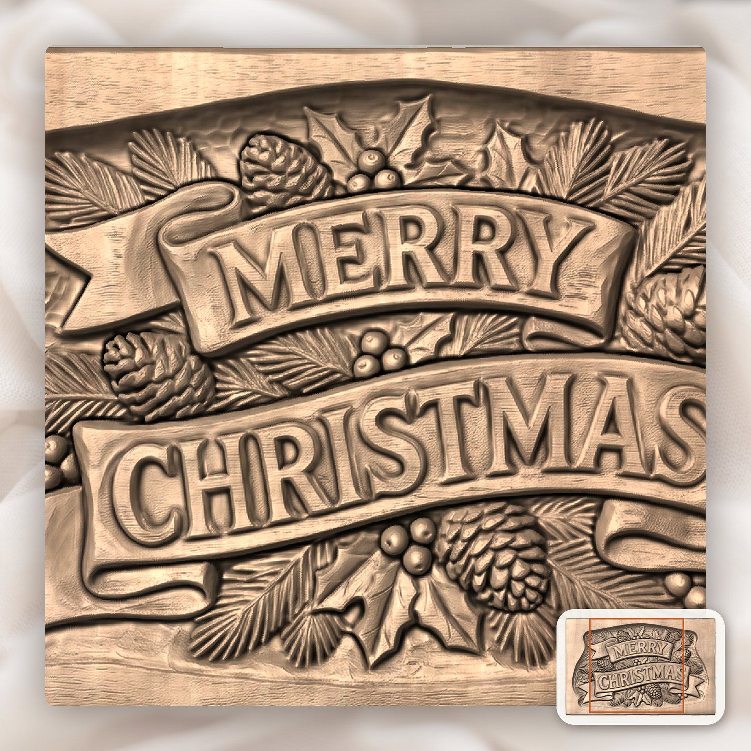 Merry Christmas Plaque CNC Relief STL bas-relief STL — view 9