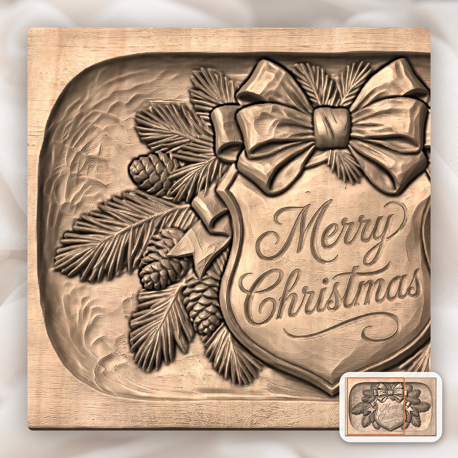 Merry Christmas Plaque CNC Relief STL bas-relief STL — view 6