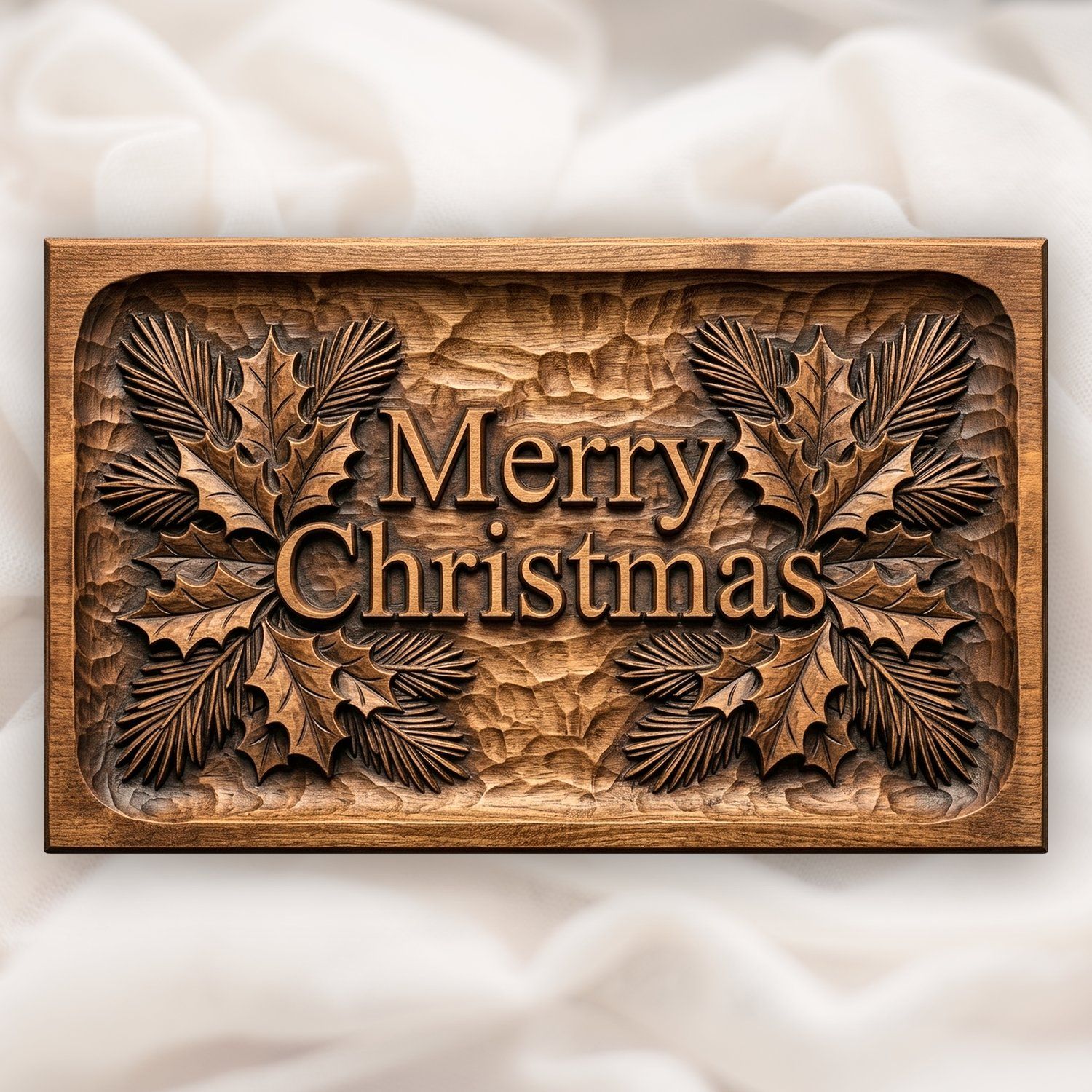 Merry Christmas Plaque CNC Relief STL | Holiday Wood Carving Design | Festive Seasonal Home Decor — carved bas relief STL file for CNC