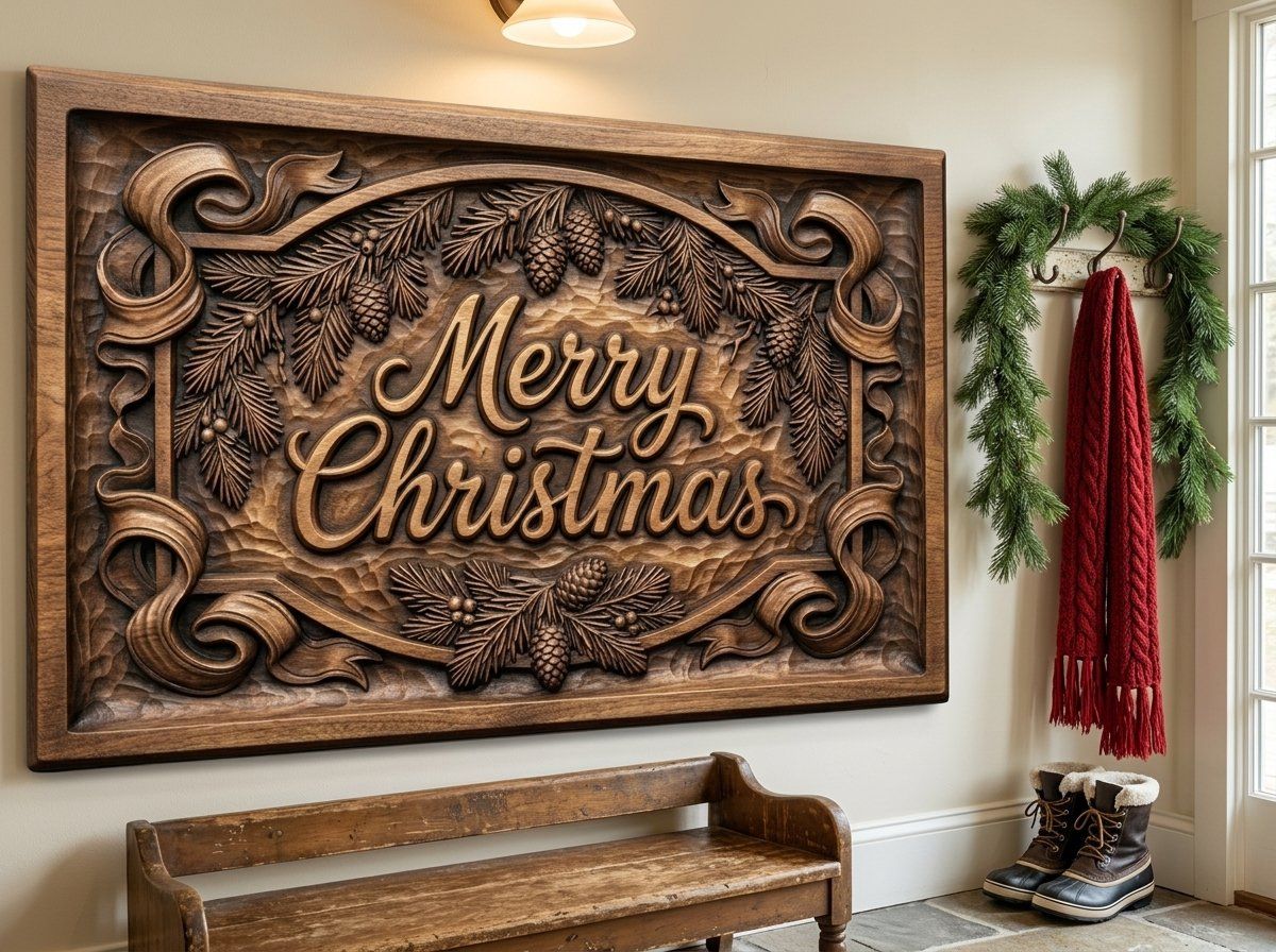 Merry Christmas Plaque CNC Relief STL bas-relief STL — view 13