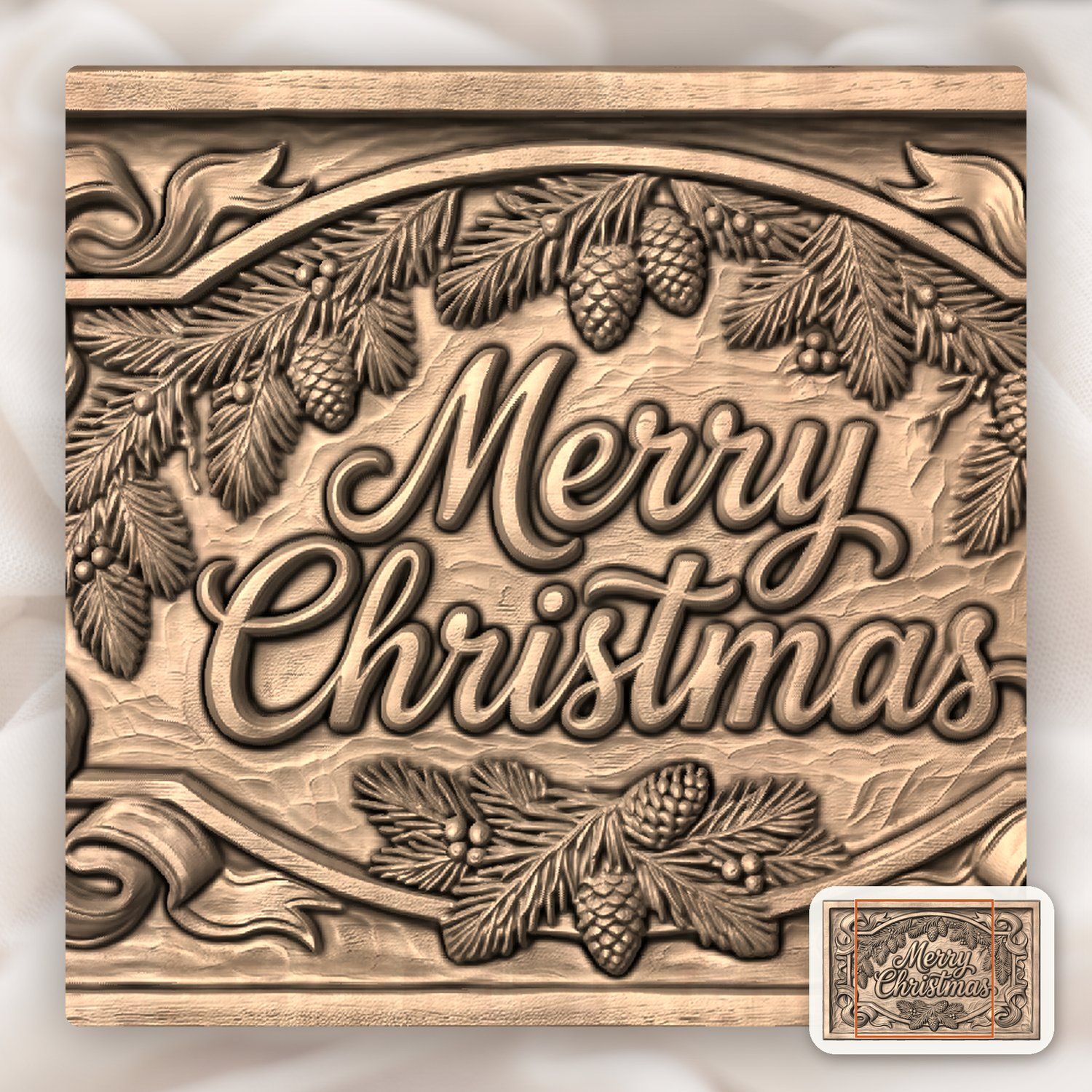 Merry Christmas Plaque CNC Relief STL bas-relief STL — view 7