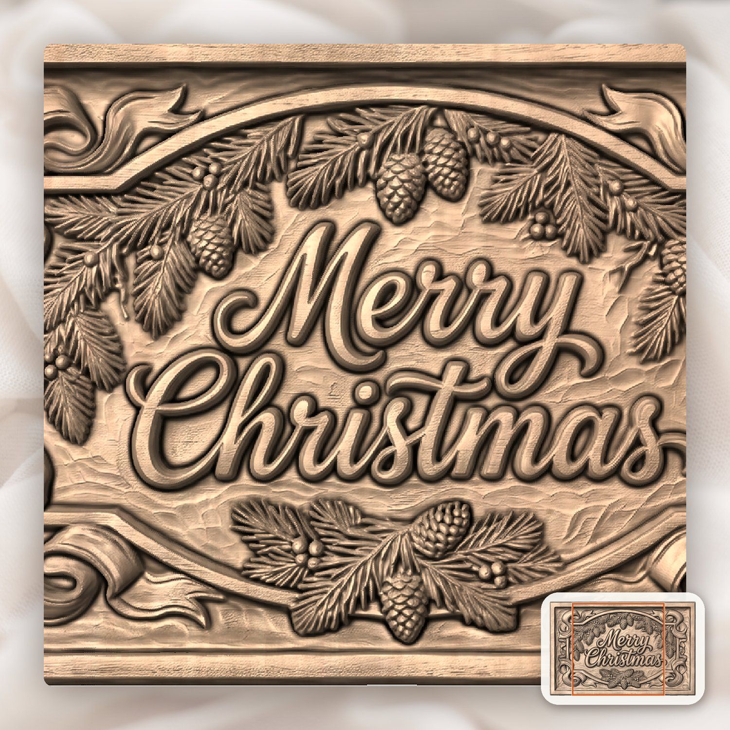 Merry Christmas Plaque CNC Relief STL bas-relief STL — view 8