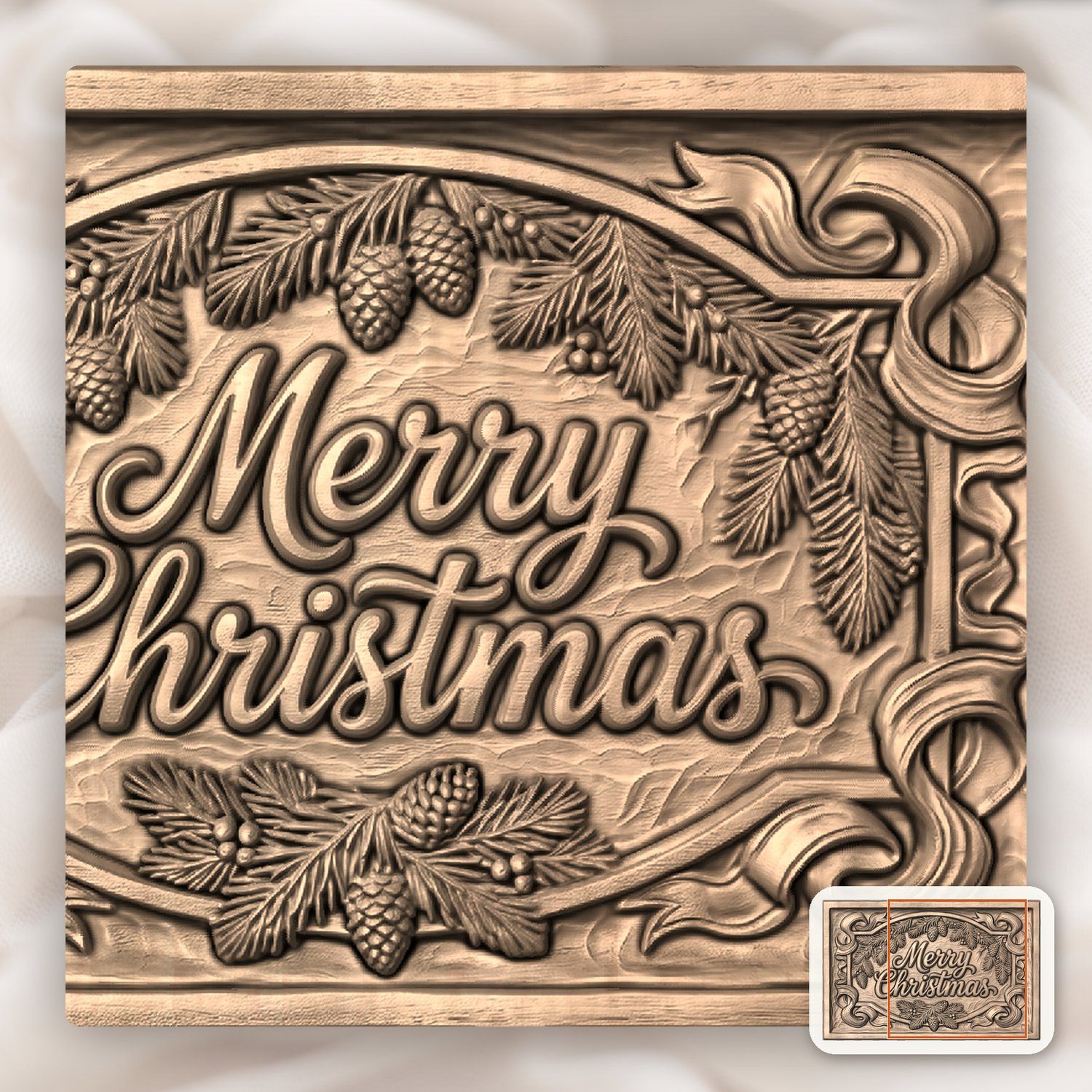Merry Christmas Plaque CNC Relief STL bas-relief STL — view 10