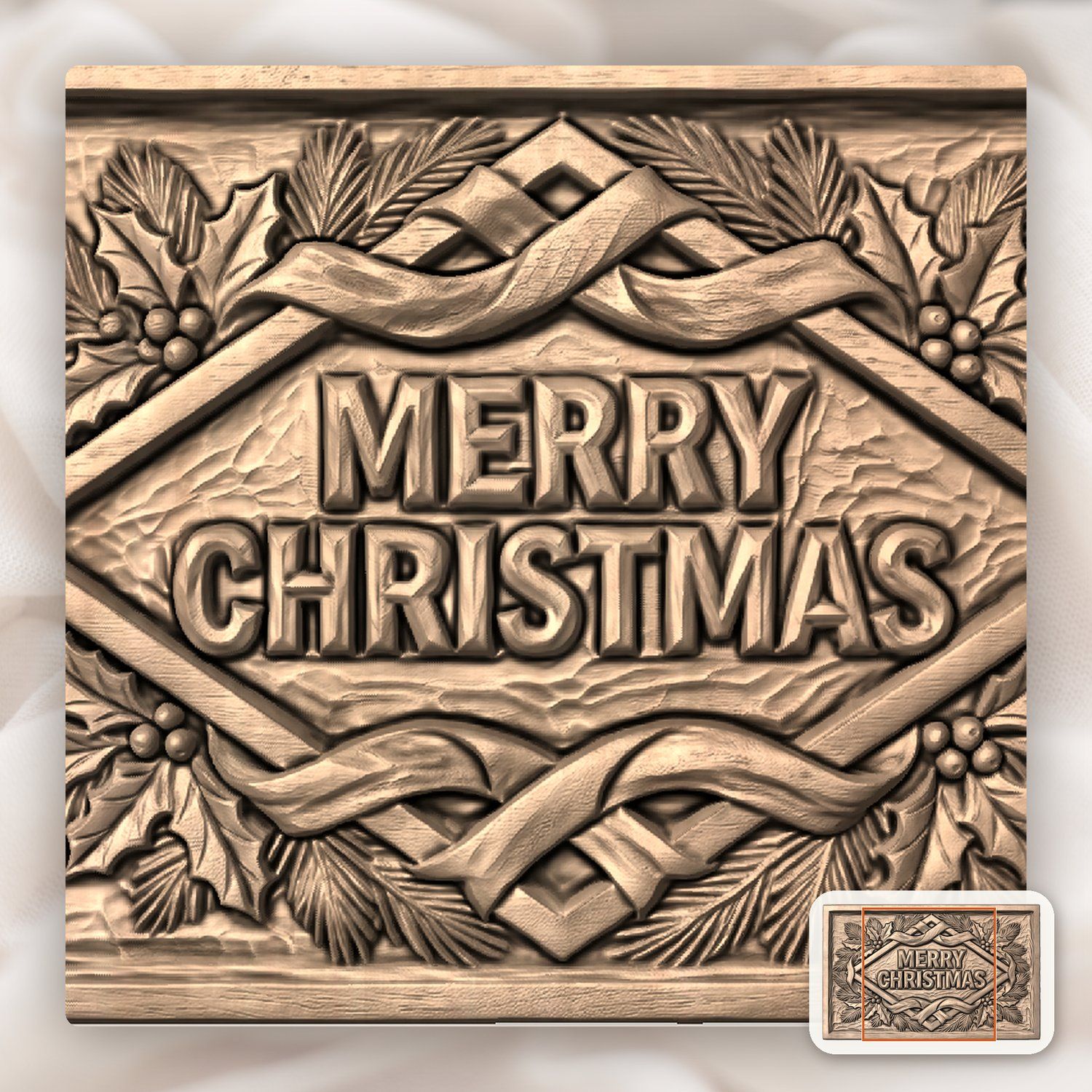 Merry Christmas Plaque CNC Relief STL bas-relief STL — view 6