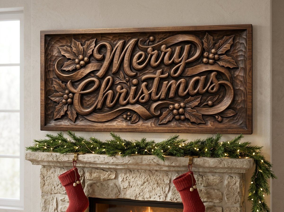 Merry Christmas Ribbon Scroll Plaque CNC Relief STL bas-relief STL — view 13